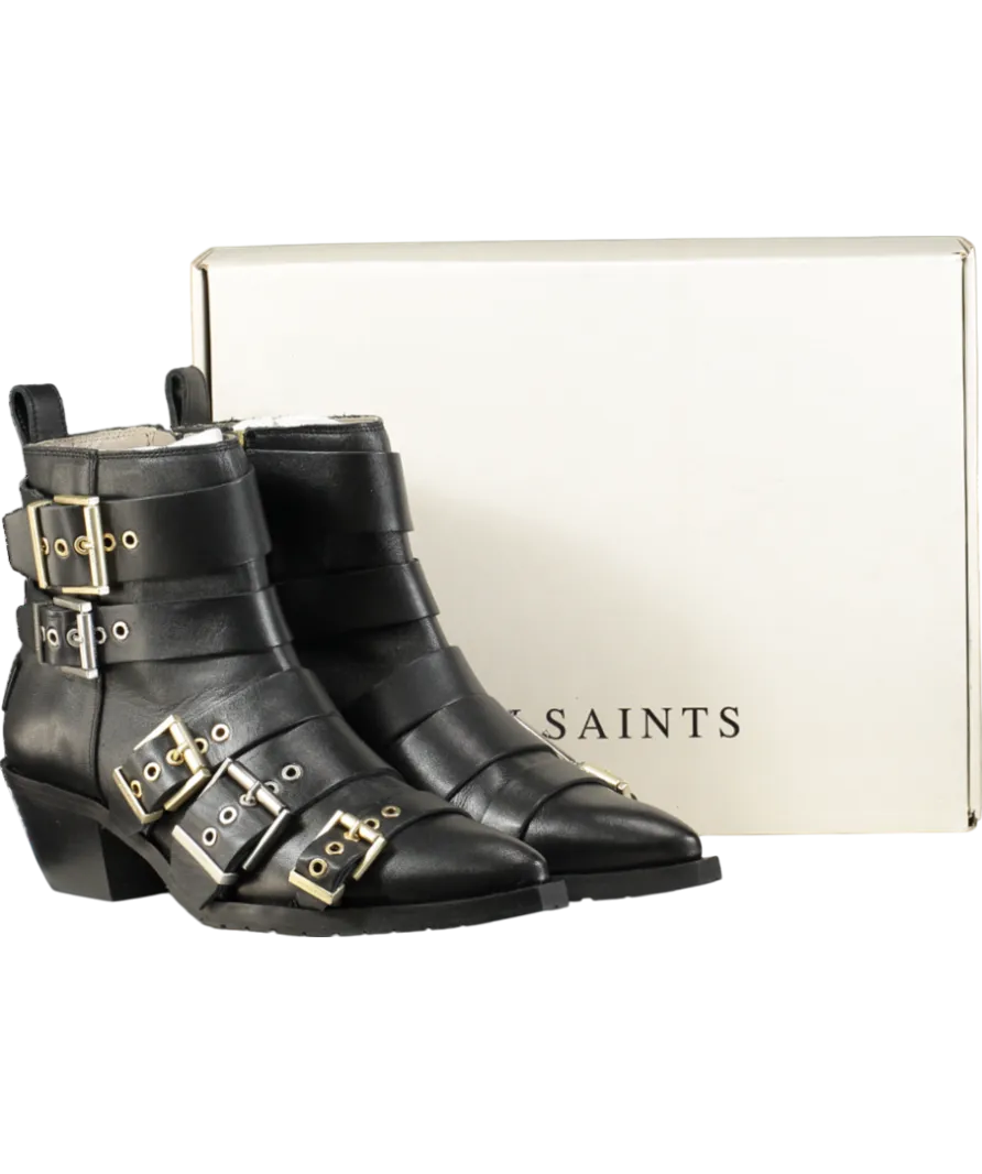 AllSaints Black Jane Buckle Pointed Leather Boots UK 8 EU 41 