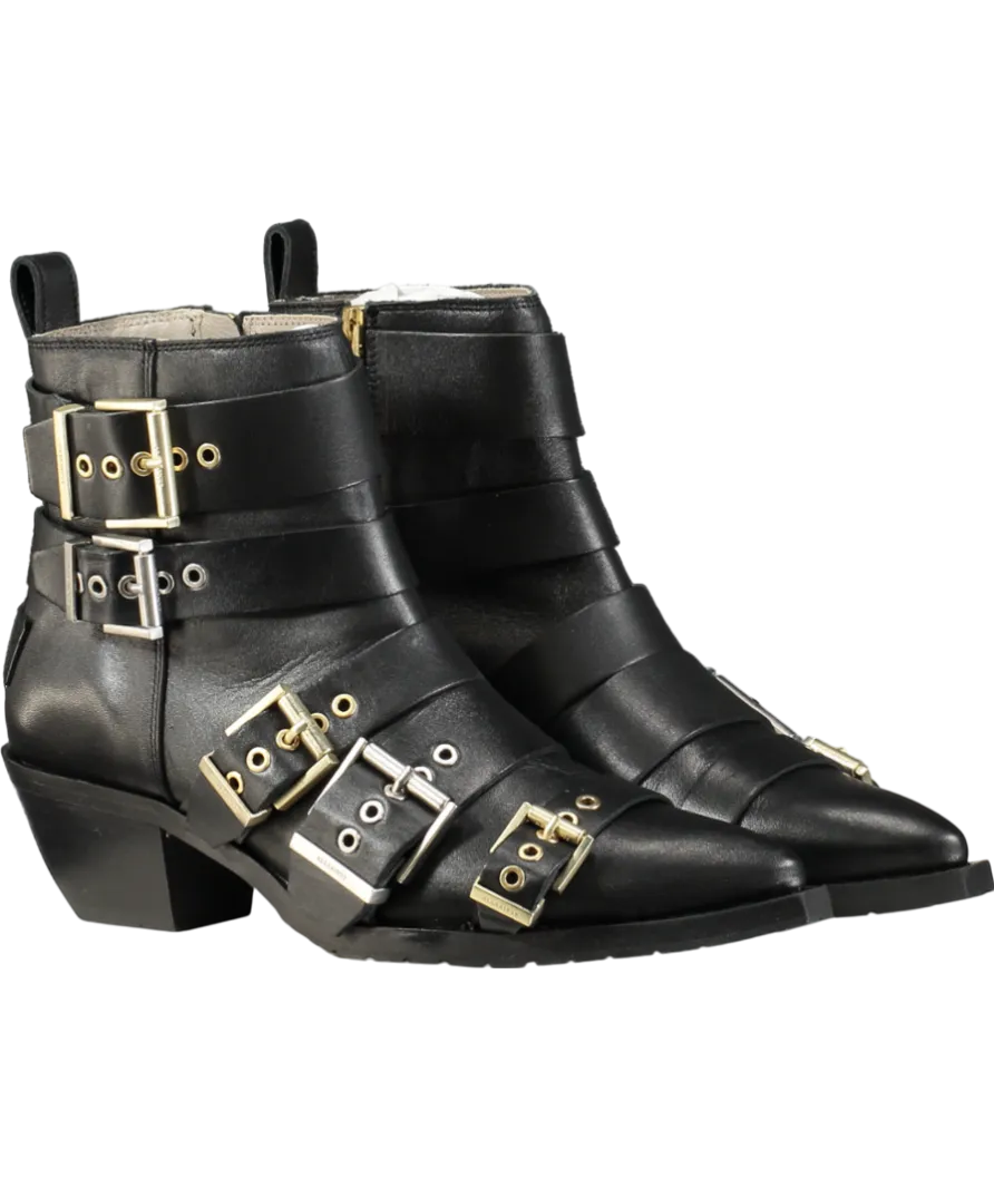 AllSaints Black Jane Buckle Pointed Leather Boots UK 8 EU 41 