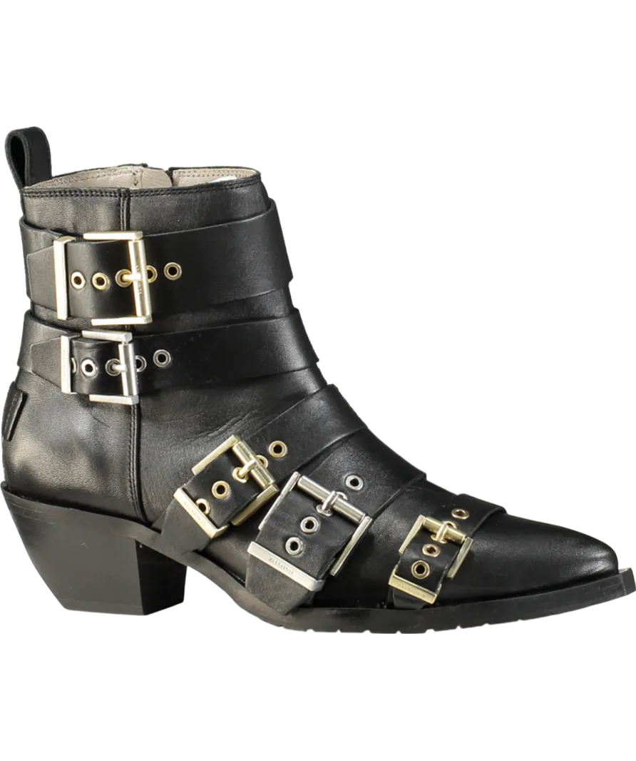 AllSaints Black Jane Buckle Pointed Leather Boots UK 8 EU 41 