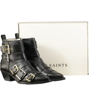 AllSaints Black Jane Buckle Pointed Leather Boots UK 8 EU 41 