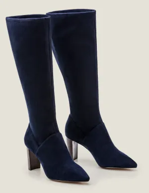 Pointed Toe Stretch Boots-Navy
