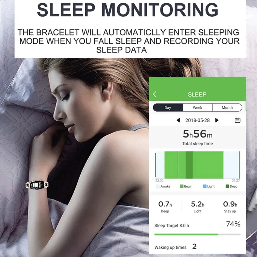 SCOMAS Fashion Women Smart Watch 0.96&quot; Touch Bracelet Fitness TrackerOLED Heart Pressure Monitor Pedometer Waterproof Smartwatch