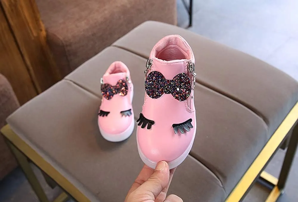 Sport LED Girls Baby Infant Boots Bowknot Kids Luminous Shoes Baby Shoes Kids Shoes Size 1