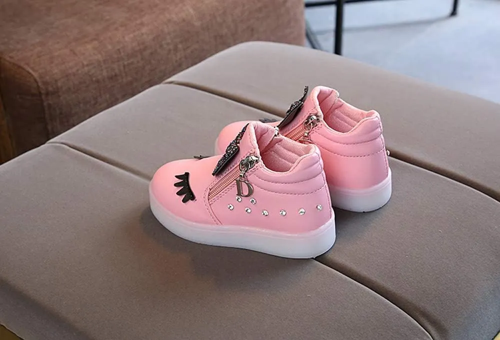 Sport LED Girls Baby Infant Boots Bowknot Kids Luminous Shoes Baby Shoes Kids Shoes Size 1
