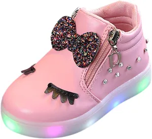 Sport LED Girls Baby Infant Boots Bowknot Kids Luminous Shoes Baby Shoes Kids Shoes Size 1